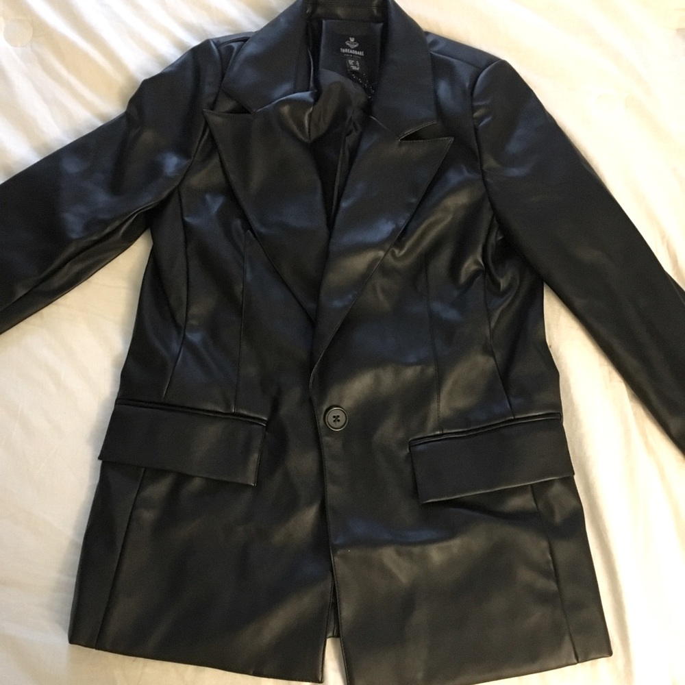 Threadbare/Asos Oversized Black Faux Leather Blazer Jacket